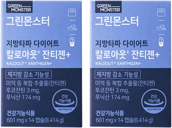 그린몬스터 지방타파 다이어트 칼로아웃 잔티젠+, 14정, 2개