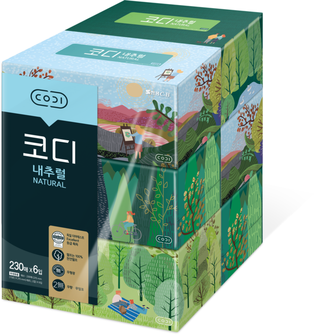 코디 내추럴 미용티슈 2겹, 6개입, 1개