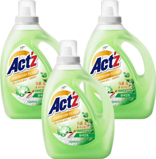 액츠 프리미엄 플러스 액상세제 유칼립투스, 2.7L, 3개