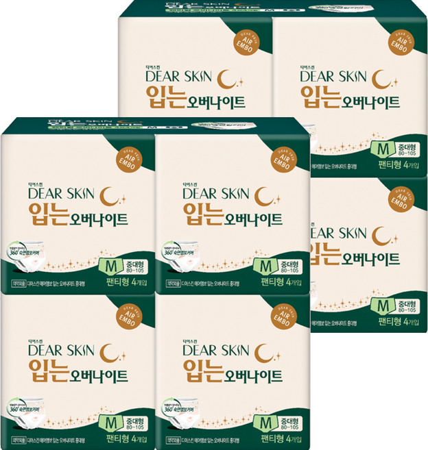 디어스킨 에어엠보 입는 오버나이트 생리대 팬티형, 중대형, 4개입, 8개