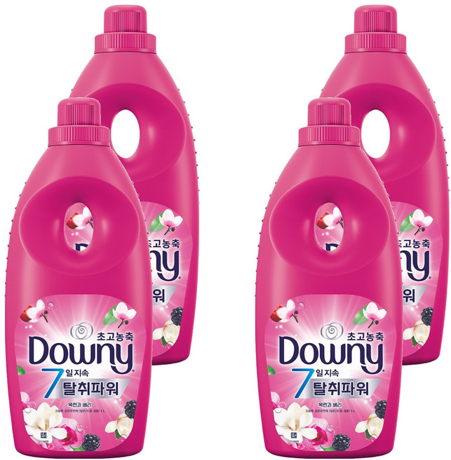 다우니 7일지속 탈취파워 초고농축 섬유유연제 목련과 베리향 본품, 1L, 4개