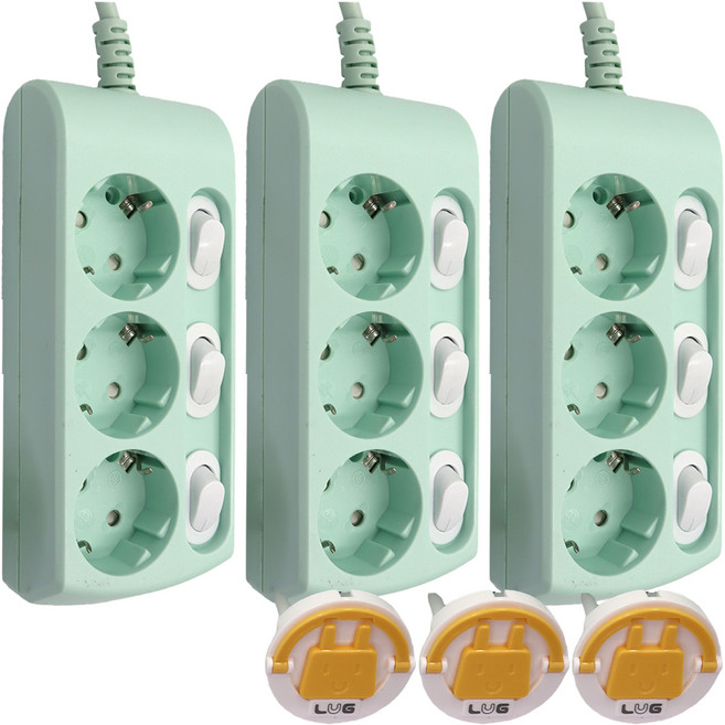 러그 개별 일반 멀티탭 3구 KF-KSB-03K3-A, 1.5m, 민트, 3개