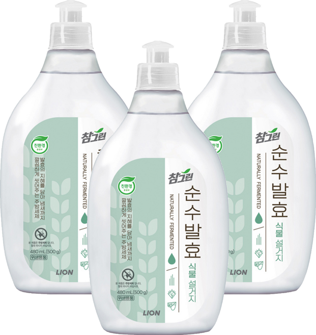 참그린 순수발효 식물 주방세제, 480ml, 3개