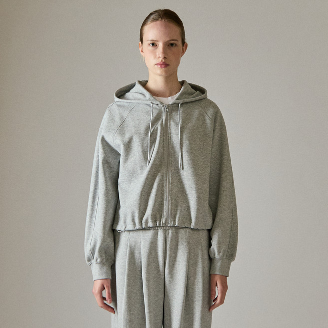 베이직하우스 여성용 특양면 크롭 후드 스웨트 집업 LZJP0211