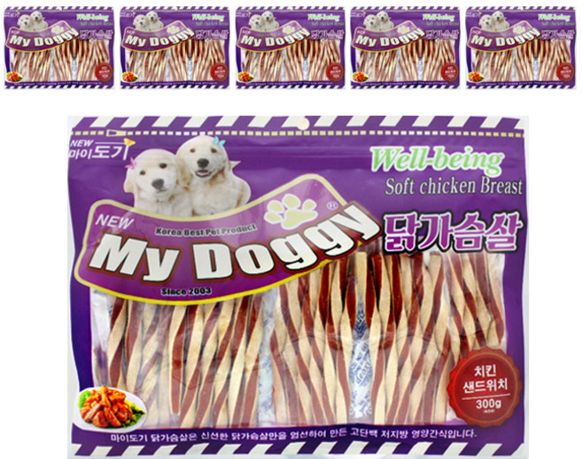 마이도기 강아지 건조간식, 혼합맛(치킨/샌드위치), 300g, 6개