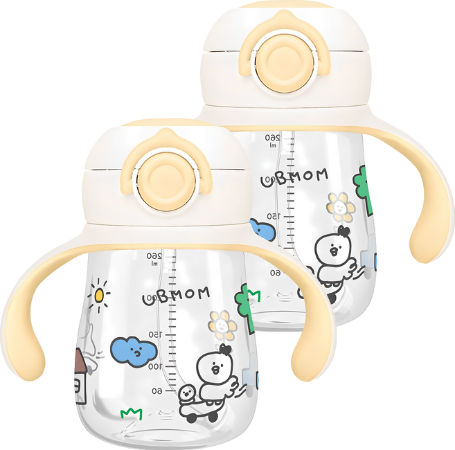 유비맘 트라이탄 데일리 원터치 빨대컵, 260ml, 2개, 옐로우