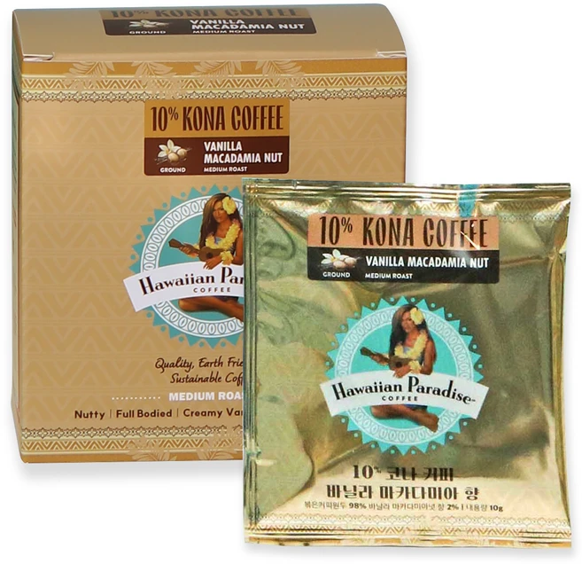 하와이안파라다이스커피 10% 코나 드립백 커피 바닐라 마카다미아 향, 10g, 6개입, 1개 - 쿠팡