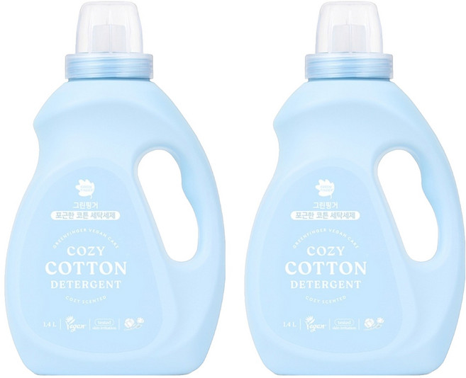 그린핑거 포근한 코튼 액상세제 본품, 1.4L, 2개