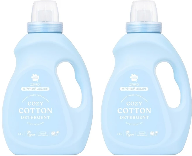 그린핑거 포근한 코튼 액상세제 본품, 1.4L, 2개 - 쿠팡