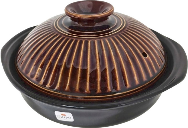 GINPO 銀峯 陶器 萬古燒菊花土鍋 4人用 9號 飴(褐色) 2.7L, 31.5cm, 1個