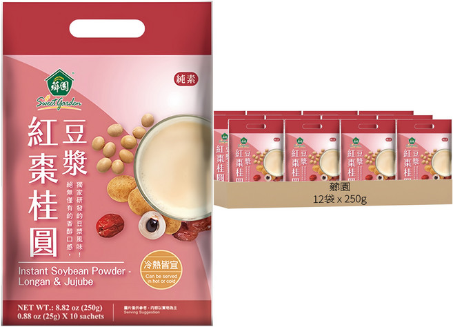 薌園 紅棗桂圓豆漿粉, 250g, 12袋