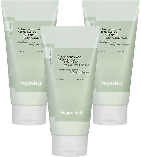 veganifect 煥發光采LHA綠大麥深層泡沫洗面乳, 165ml, 3個