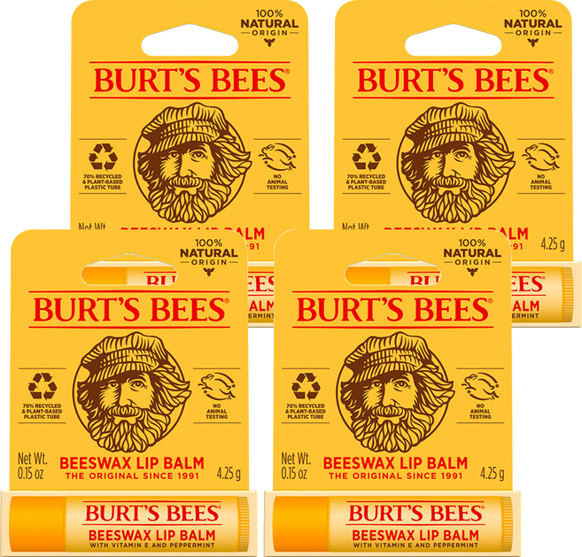 버츠비 모이스춰라이징 립밤, 단일 색상/비즈왁스(페퍼민트), 4.25g, 4개