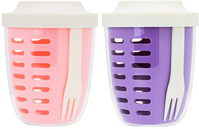 시샘 휴대용 과일 도시락통 2종 세트, 핑크 + 퍼플, 1세트