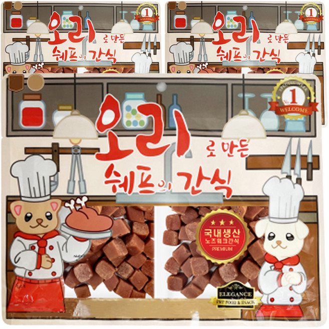 쉐프의간식 오리로 만든 강아지 간식, 오리맛, 400g, 3개