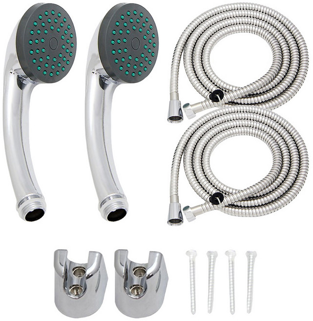 수도엔꼭지 기본 샤워기 호스 1.5m + 헤드 세트, 2개, 혼합색상