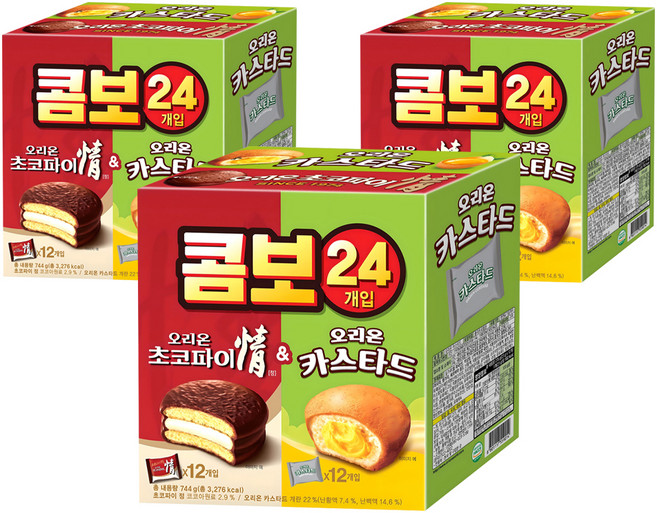 오리온 콤보 초코파이 정 12p + 카스타드 12p, 744g, 3개