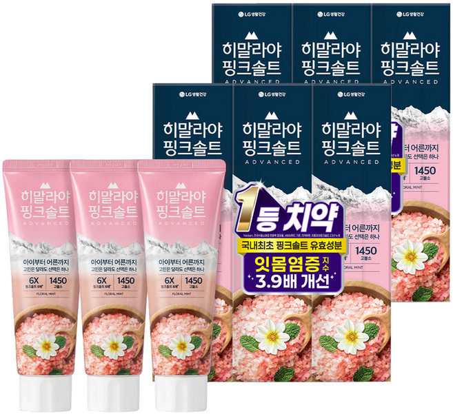히말라야핑크솔트 1450 고불소 잇몸전문 플로럴민트 치약, 100g, 6개