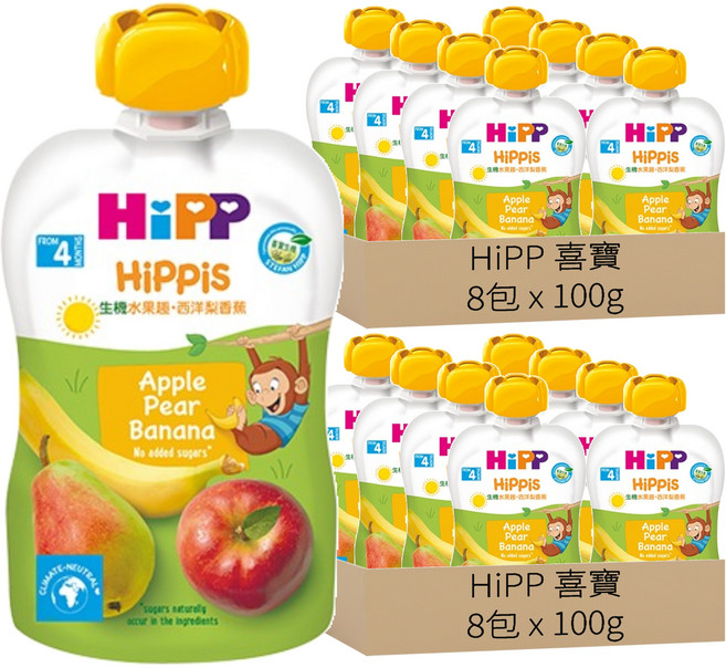 HiPP 喜寶 生機水果趣 西洋梨香蕉, 16包, 100g