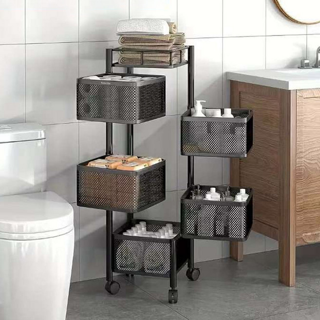 마켓플랜 이동식 트롤리 다층수납 회전 선반 28x94cm, 블랙, 5단