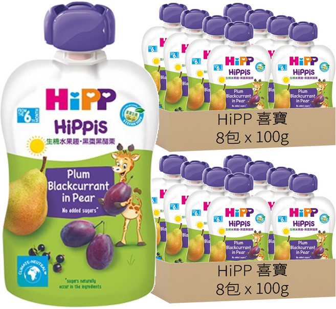 HiPP 喜寶 生機水果趣 黑棗黑醋栗, 100g, 16包