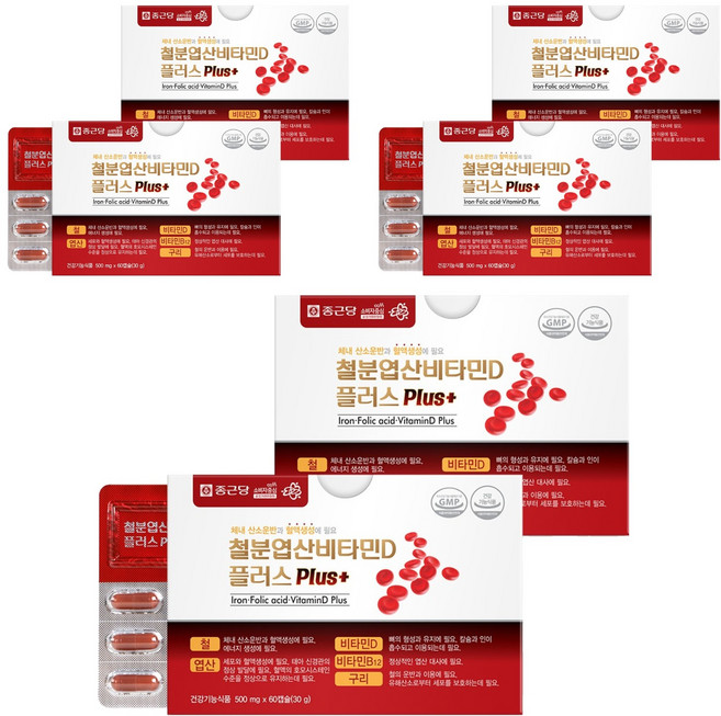 종근당 철분 엽산 비타민D 플러스, 60정, 6개
