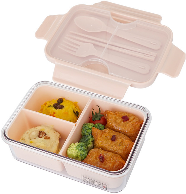 생활엔 BPA프리 클리어 칸칸이 1단 도시락 3칸, 핑크, 1세트