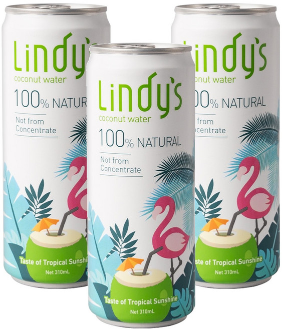 Lindy's 100%原味椰子水, 310ml, 3罐
