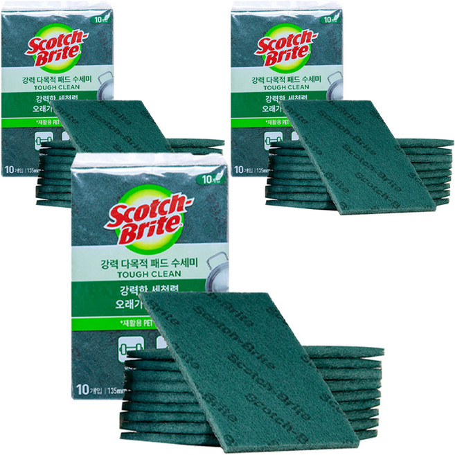 스카치브라이트 강력 다목적 패드 수세미 중형, 10개입, 3개