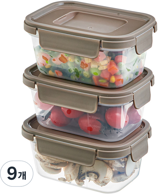 코멧 홈 국내생산 눈금이 있고 겹쳐서 보관하는 편리한 BPA FREE 밀폐용기, 9개, 500ml