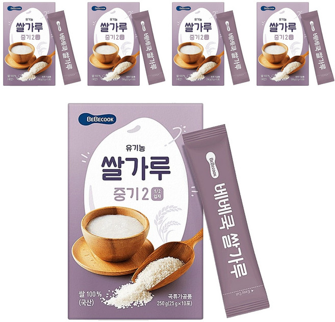 베베쿡 쌀가루 이유식 중기2, 250g, 5개