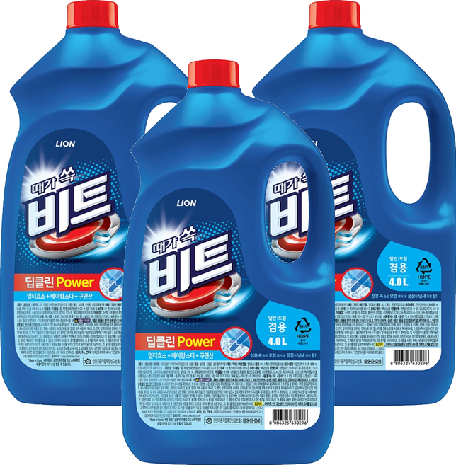 비트 딥클린 파워 일반 드럼겸용 세탁세제 리필, 4L, 3개