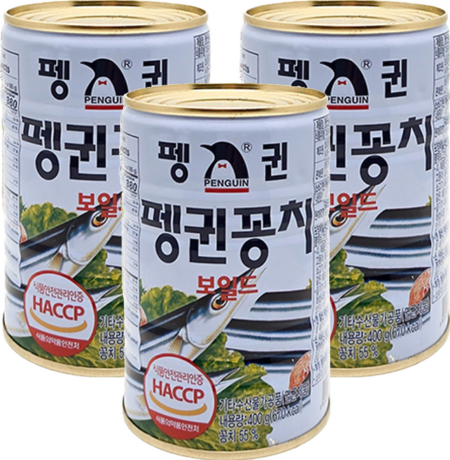 펭귄 꽁치 보일드 통조림, 400g, 3개