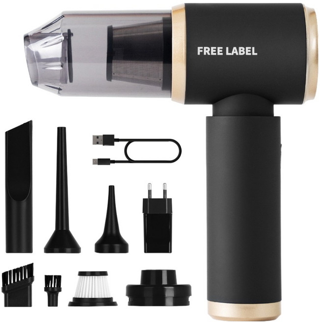 프리라벨 무선 차량용 진공 청소기 에어건, 블랙, LS-3000