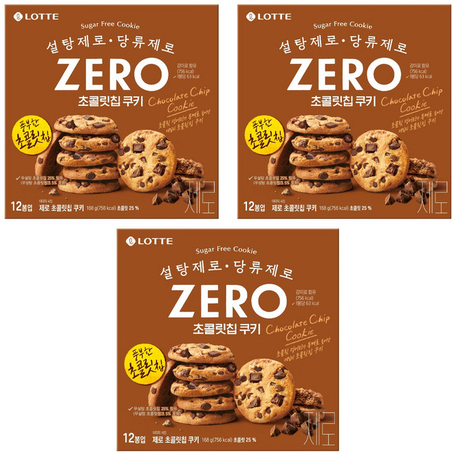 롯데제로 초콜릿 칩 쿠키 12p, 168g, 3개