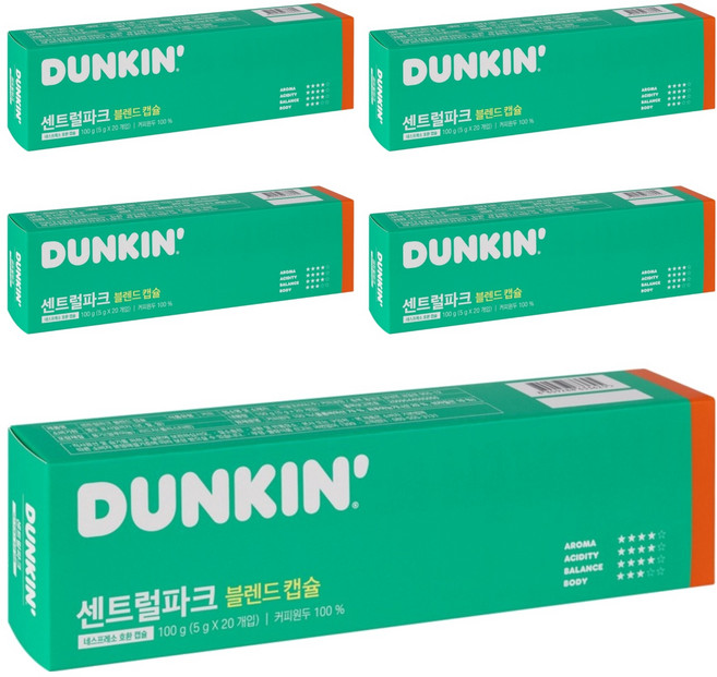 던킨도너츠 센트럴 파크 블렌드 캡슐커피, 5g, 20개입, 5개