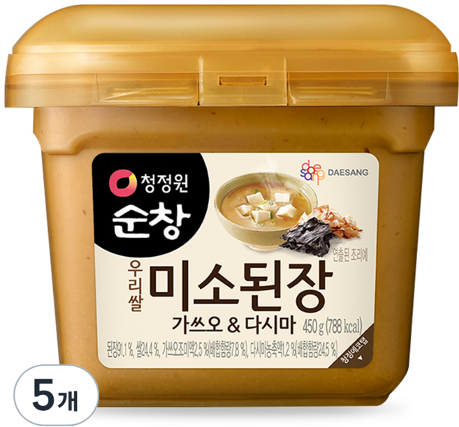 대상 청정원 미소된장 가쓰오&다시마, 450g, 5개