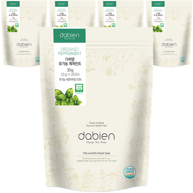 다비앙 유기농 페퍼민트 티백, 1.5g, 20개입, 5개