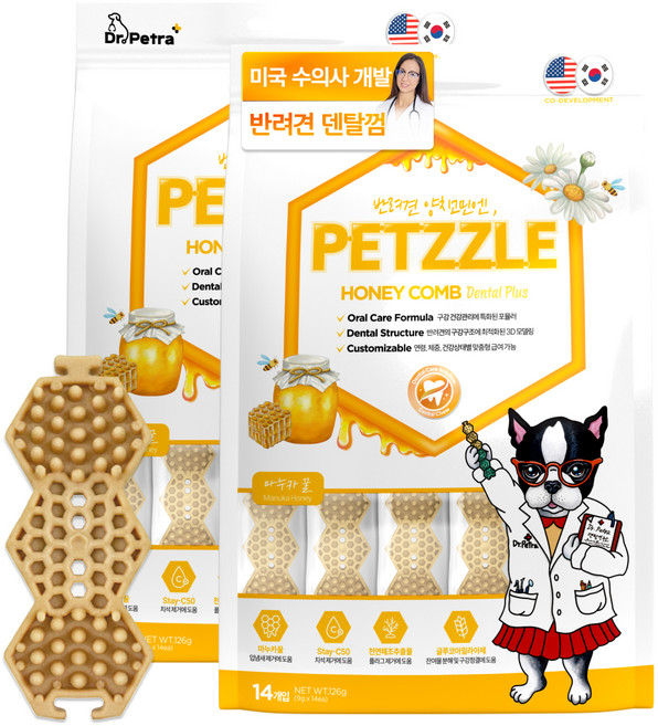 닥터페트라 강아지 펫즐 허니콤 덴탈플러스껌, 마누카꿀맛, 9g, 28개