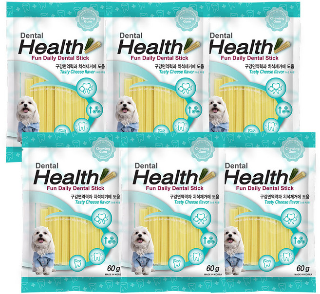 덴탈헬스 강아지 치석제거껌, 치즈맛, 60g, 6개