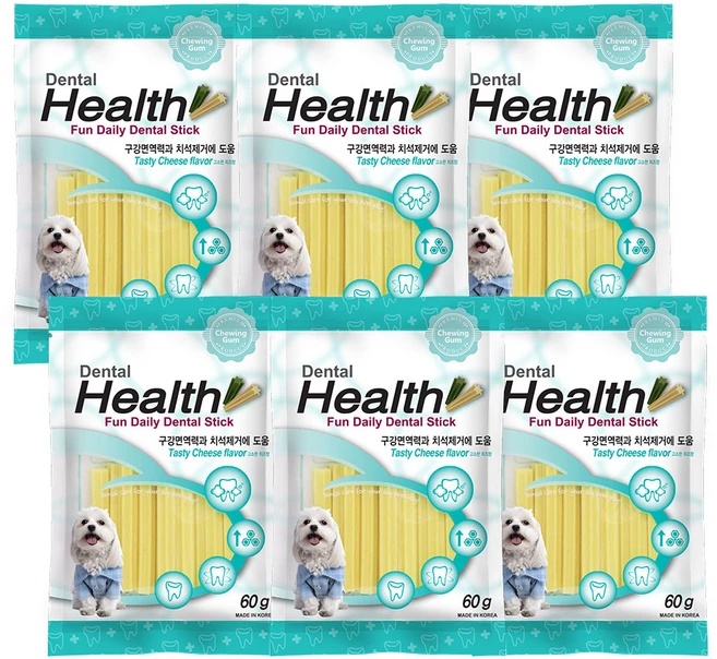덴탈헬스 강아지 치석제거껌, 치즈맛, 60g, 6개 - 쿠팡