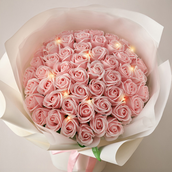 코코도르 LED 장미 비누꽃다발 50송이, 핑크, 1개
