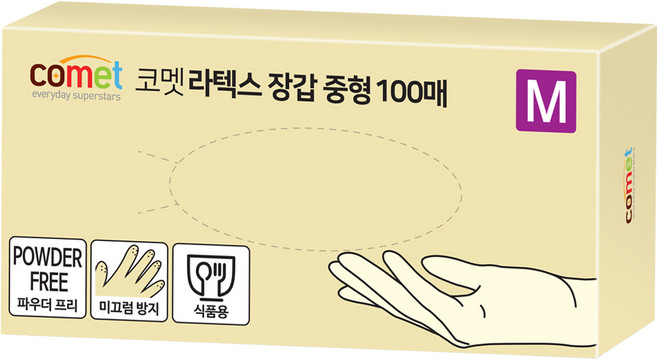코멧 라텍스장갑 100매입, 화이트, 중(M), 1개