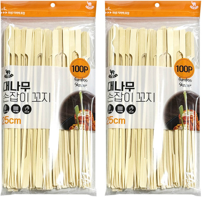 영수산업카멜 대나무 손잡이 꽂이 25cm, 2개, 100개입