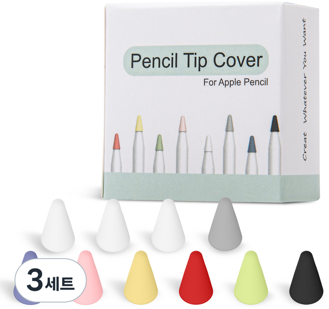 구스페리 애플 펜슬 1/2 세대 겸용 펜촉 실리콘 보호캡 1세트, 혼합색상, 3세트