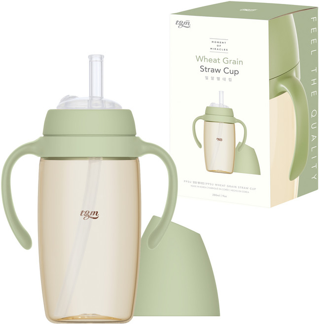 티지엠 유아용 PPSU 밀알 빨대컵, 280ml, 1개, 모스그린