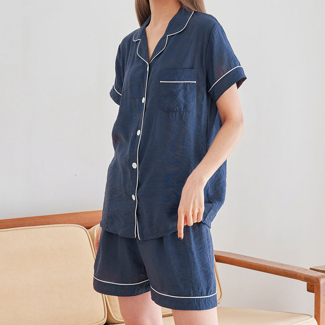 DOSSY 女款天然人造絲短袖翻領睡衣套裝