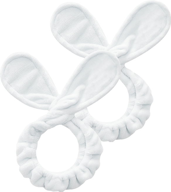 극세사 토끼귀 리본 와이어 세안밴드, 화이트, 2개