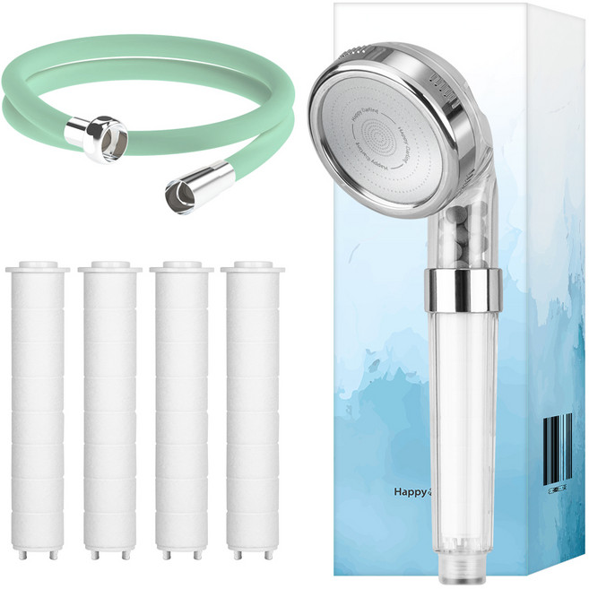 해피달링 미네랄 4단 샤워기 헤드 + 필터 4p + 샤워기 호스 2m 세트, 1세트, 리플랜 민트