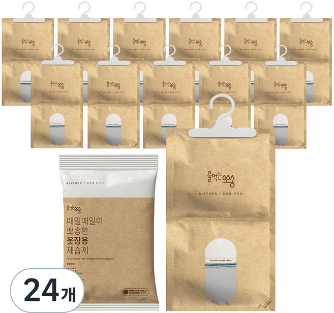 물먹는뽀송 매일매일이 뽀송한 옷장용 옷걸이형 제습제 본품, 400g, 24개